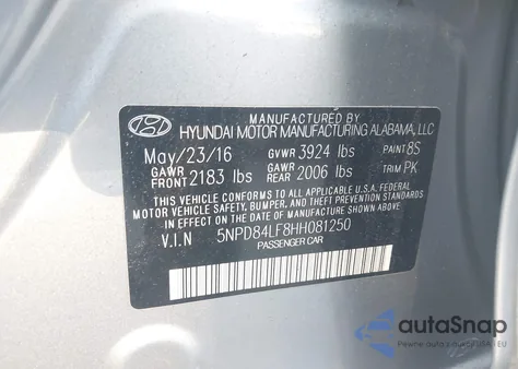 2017 Hyundai Elantra Se z USA, uszkodzony, nr VIN 5NPD84LF8HH081250